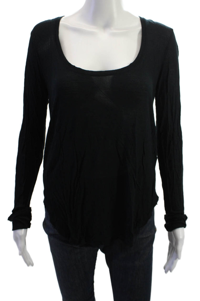 ATM Womens Basic Black Modal Round Neck Long Sleeve T-Shirt Size MFree Shipping in US $100+ Orders | $6.95 Orders Below