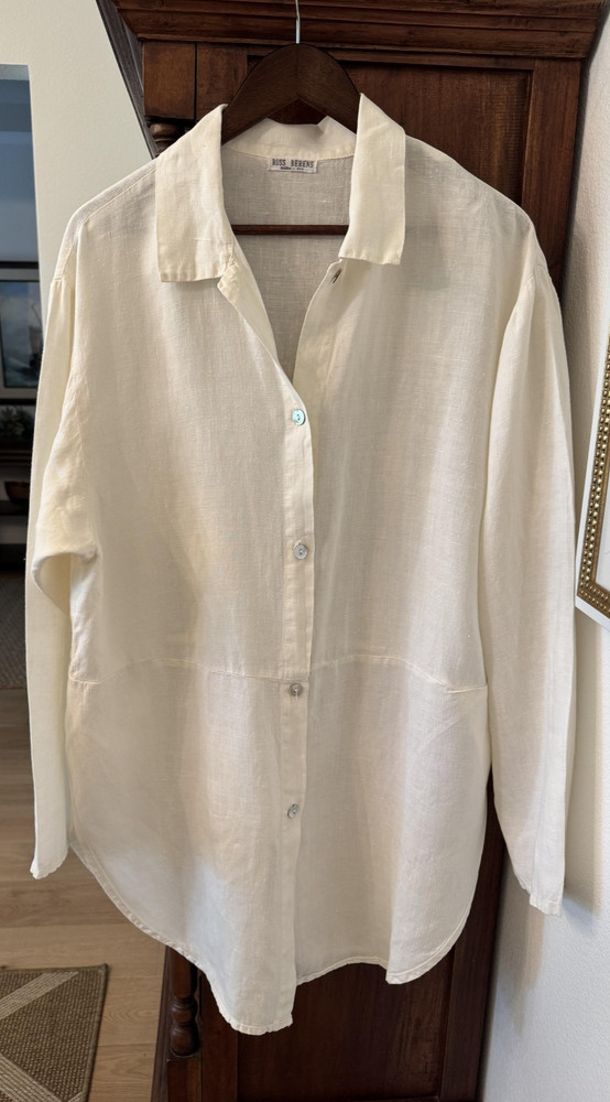 Russ Berens Malibu USA Women's Tunic Top Oversized Large Ivory Linen