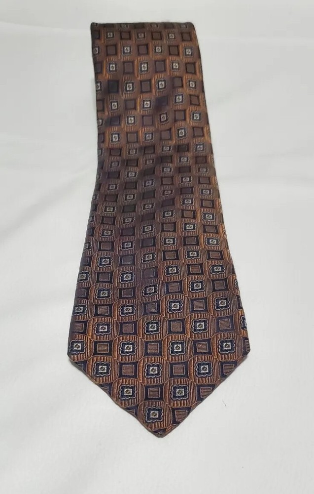 DANIEL CREMIEUX Men's Tie Navy Brown 100% Silk Made in USA HAND MADE Necktie