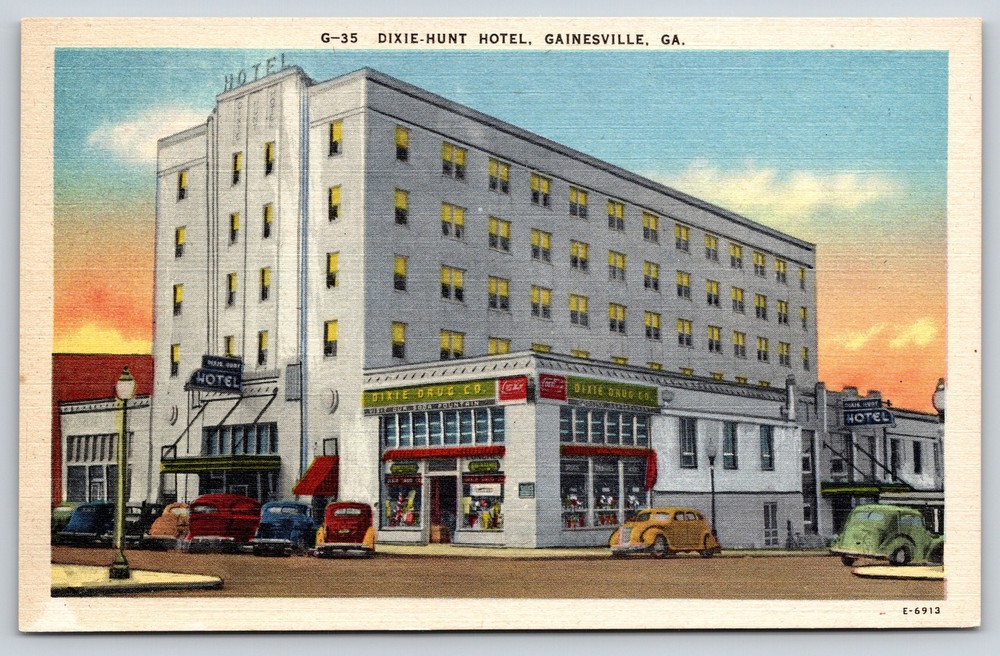 Gainesville Georgia~Dixie Hunt Hotel~Vintage Linen Postcard