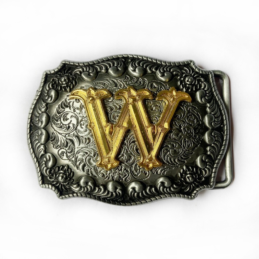 Western Belt Buckle for Men Cowboy Rodeo Vintage Style Wear Alphabet Letter W