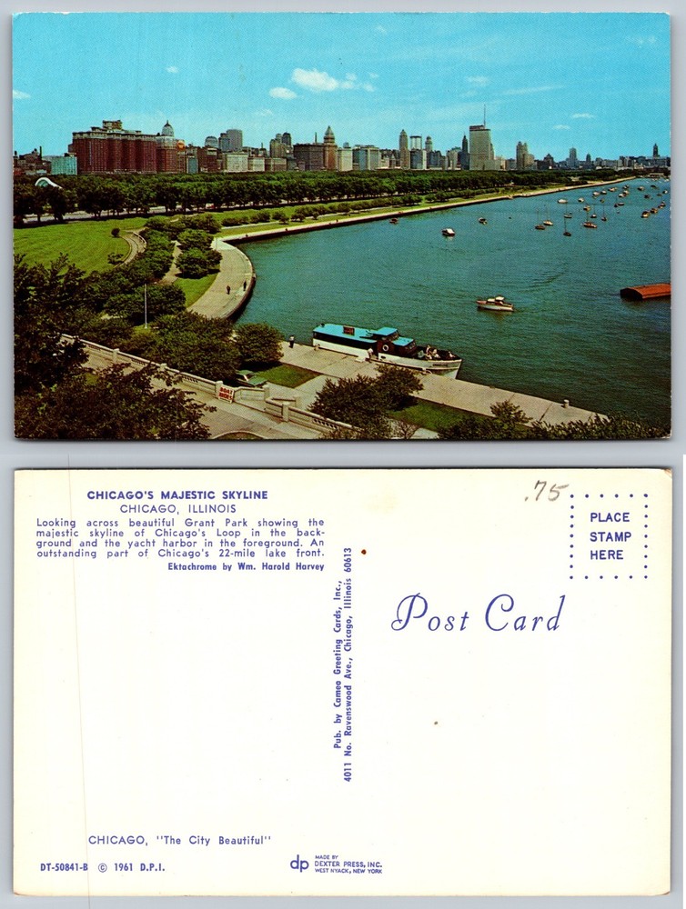 Chicago Illinois Skyline Harbor Park Postcard