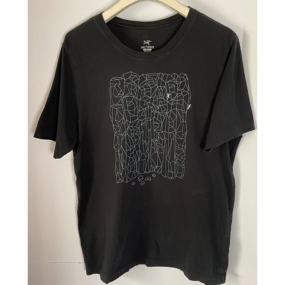 Arcteryx Mens Medium Black Short Sleeve Cotton Rock Climbing Graphic T-Shirt