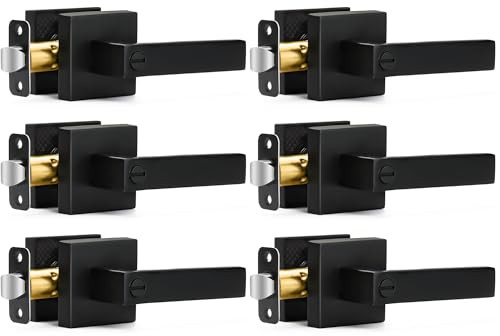 Matte Black Door Handles Privacy Door Levers, Keyless 6 Pack Privacy(With Lock)