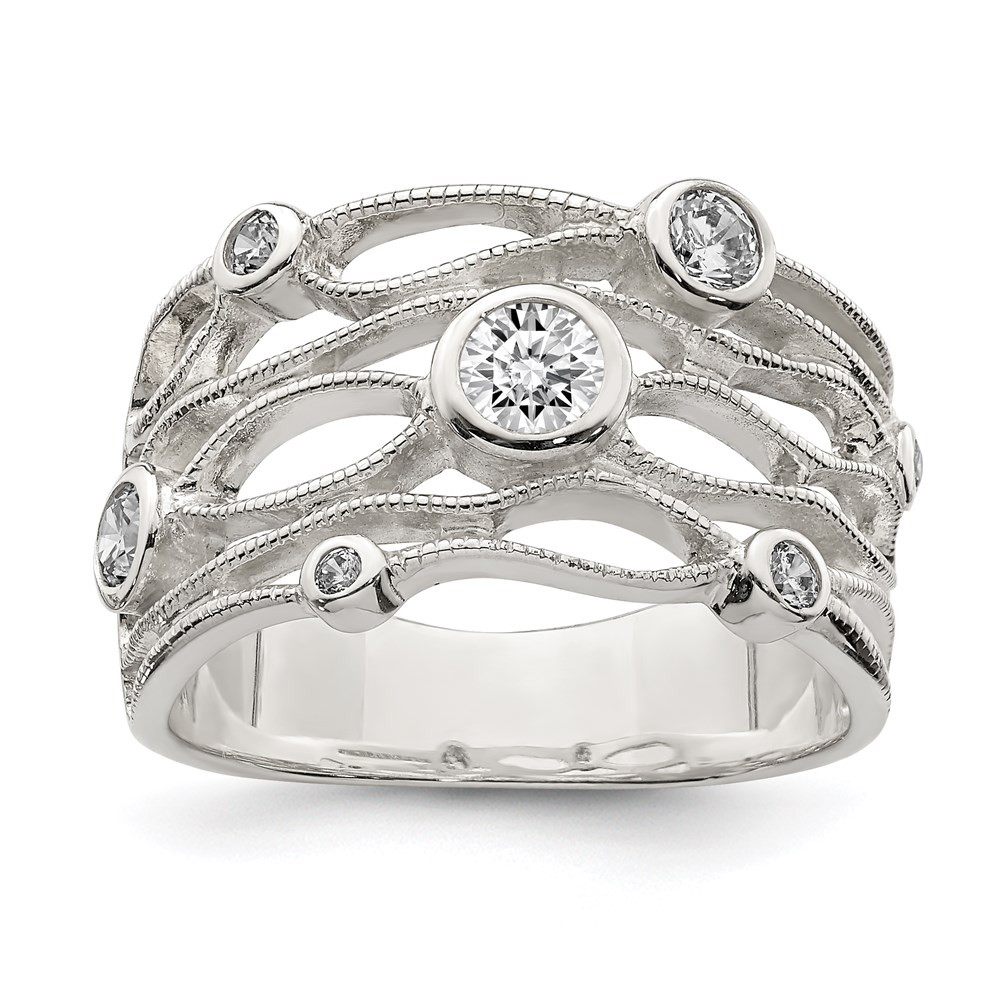 Sterling Silver Fancy Cubic Zirconia Ring Size 8 for Women 5.17gm