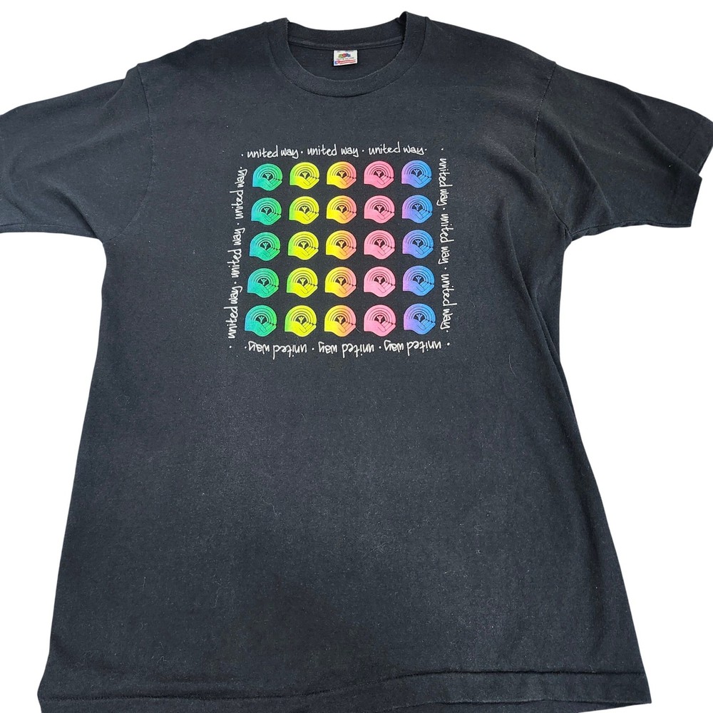 Vintage 90s United Way Rainbow Graphic T-Shirt Fruit of the Loom Black XL Stitch