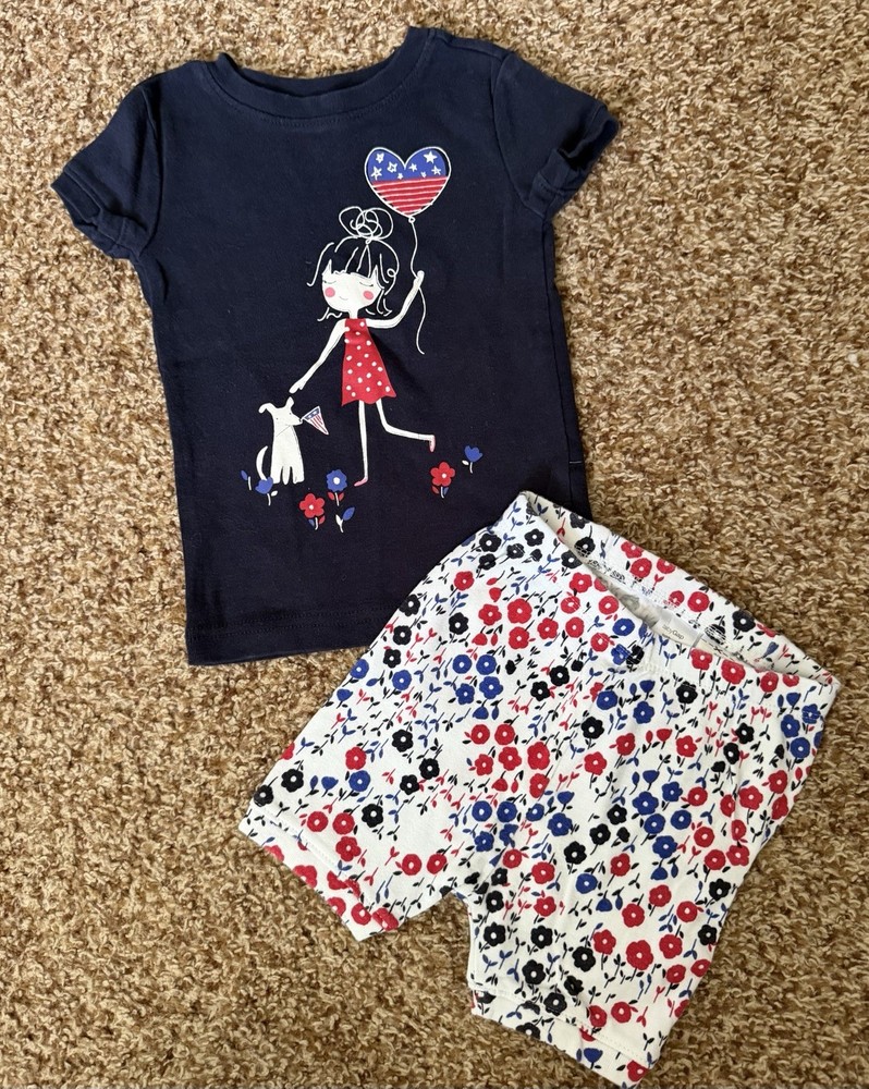 Baby Gap Girl’s Red, White Blue Floral Short Set Size 2T