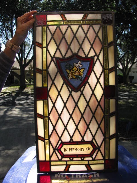 Antique Stained leaded Glass Church Window Architectural IN MEMORY OF LOVED ONE