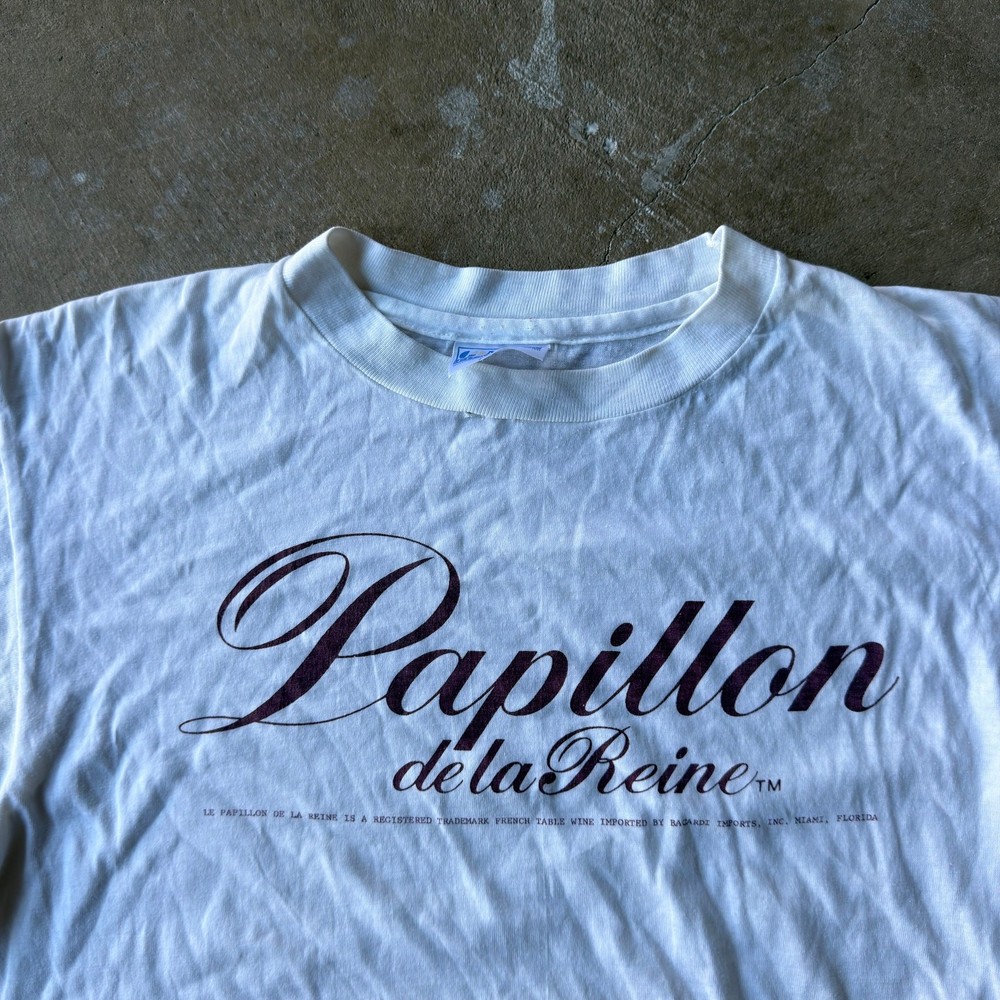Vintage 80S Papillon French Wine T-Shirt Graphic Alcohol Single Stitch Men Large