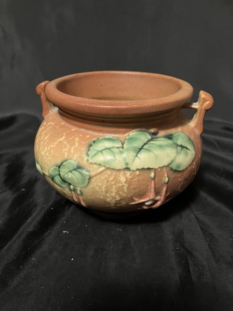 Vintage 1938 Roseville Pottery FUCHSIA Handled Planter Jardiniere Vase 645-3