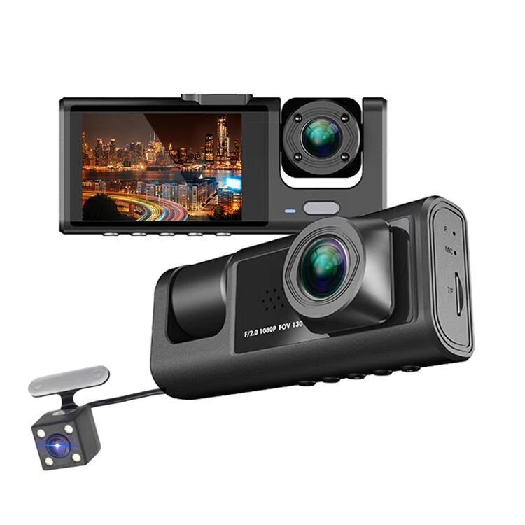 3-Lens Car Dash Cam HD 1080P Front Rear Inside Recorder with G-Sensor