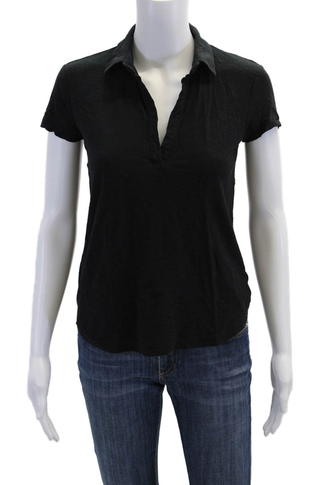 Standard James Perse Womens Cotton Short Sleeve V Neck Polo Top Black Size 0Free Shipping in US $100+ Orders | $6.95 Orders Below