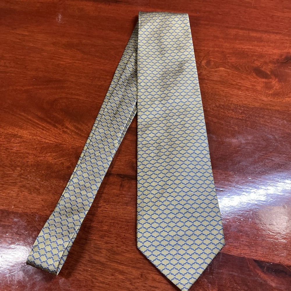 Burry Lane 100% Silk Gold Yellow Navy Blue Geometric Designer Neck Tie