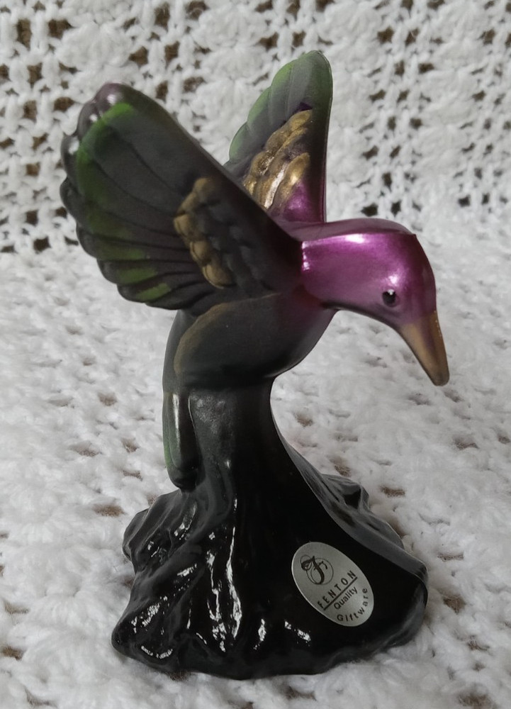 Fenton Art Glass Hummingbird Figurine Hand-Painted Signed by J. Cutshaw