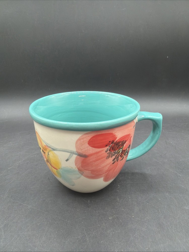 Pioneer Woman Vintage Bloom Flea Market Floral Pattern Teal Coffee Mug 16 oz EUC
