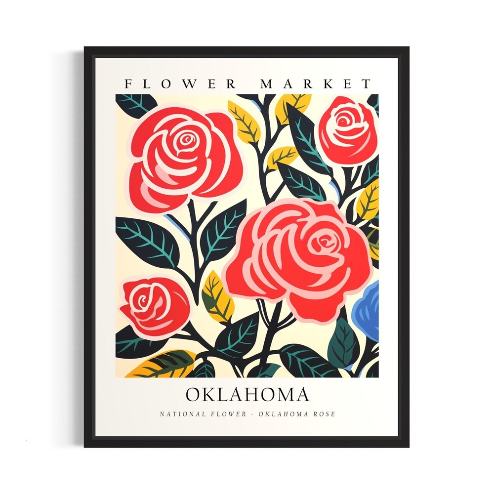 Oklahoma Flower Market Poster Art Print Botanical Collection For Bedroom Wall