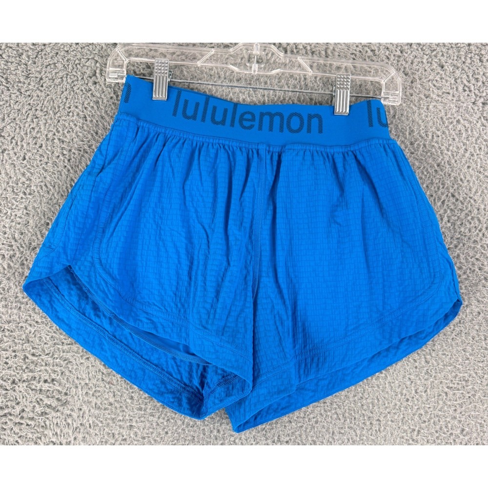 Lululemon Logo Waistband High-Rise Train Short Womens Size 6 Blue Lined LW7CGIS