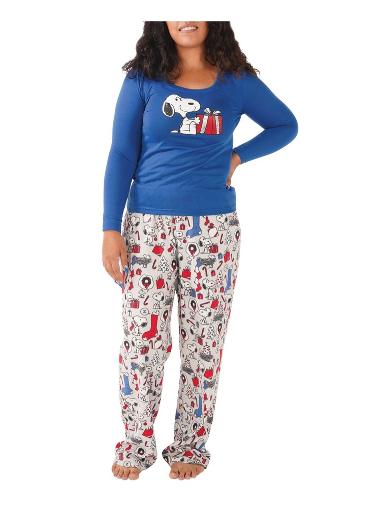 HYBRID APPAREL Womens Navy Long Sleeve Top Straight leg Pants Pajamas M