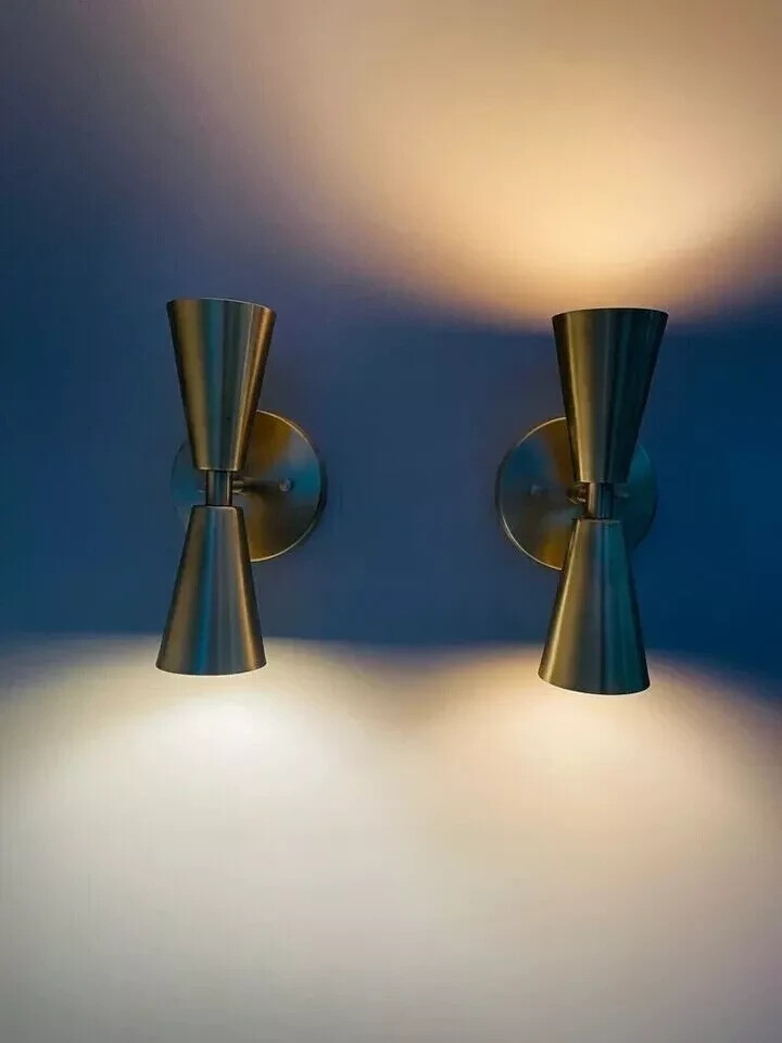 Mid Century Modern Brass Wall Sconce Pair Handmade Lighting