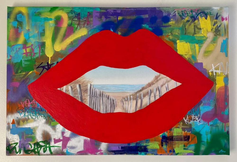 Abstract Pop Art Surreal Art Lips Beach Seascape Painting Graffiti Street Art-image