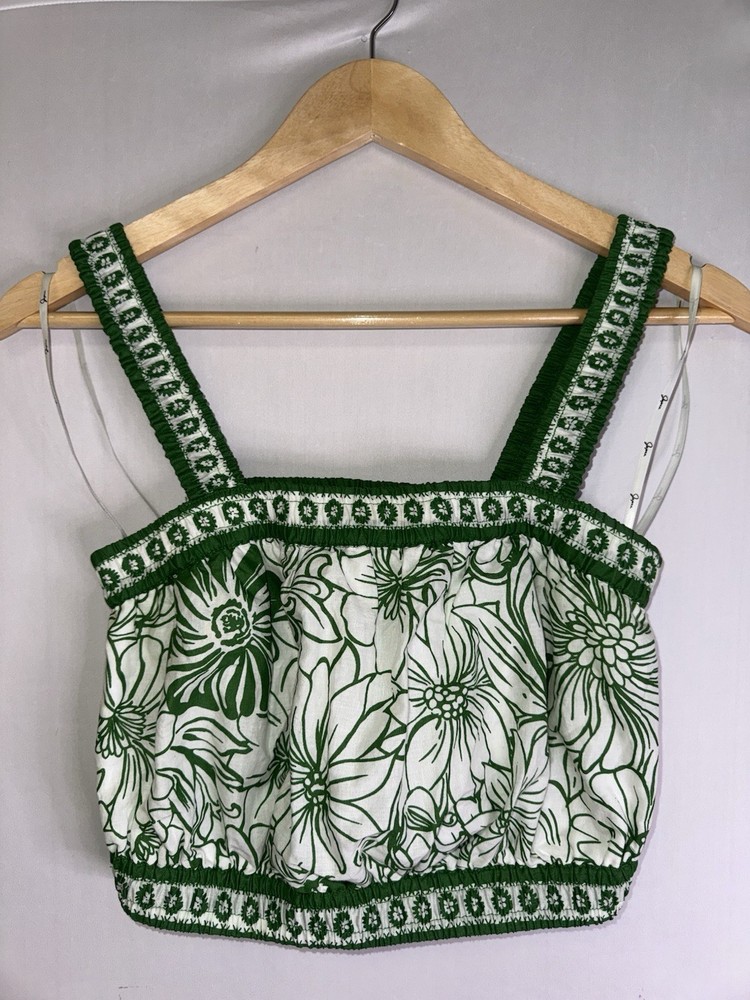 Boho Floral Crop Cami Top M Embroidered Square Neck Cottagecore Tank