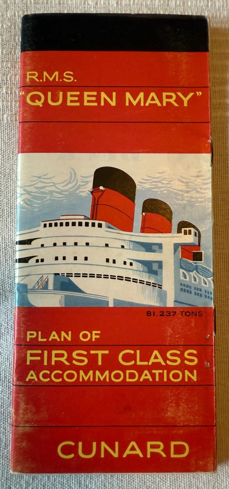 CUNARD RMS QUEEN MARY FOLDOUT BROCHURE 1st Class Accommodation Plans.  1950s?-image