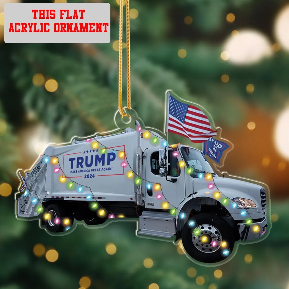 2024 Trump Make America Great Again, Garbage Truck Acrylic Flat Ornament 3.5 in