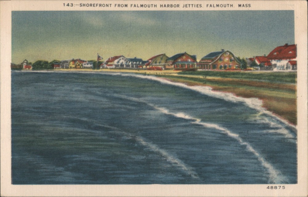 Falmouth, Massachusetts MA Shorefront from Falmouth Harbor Jetties Postcard