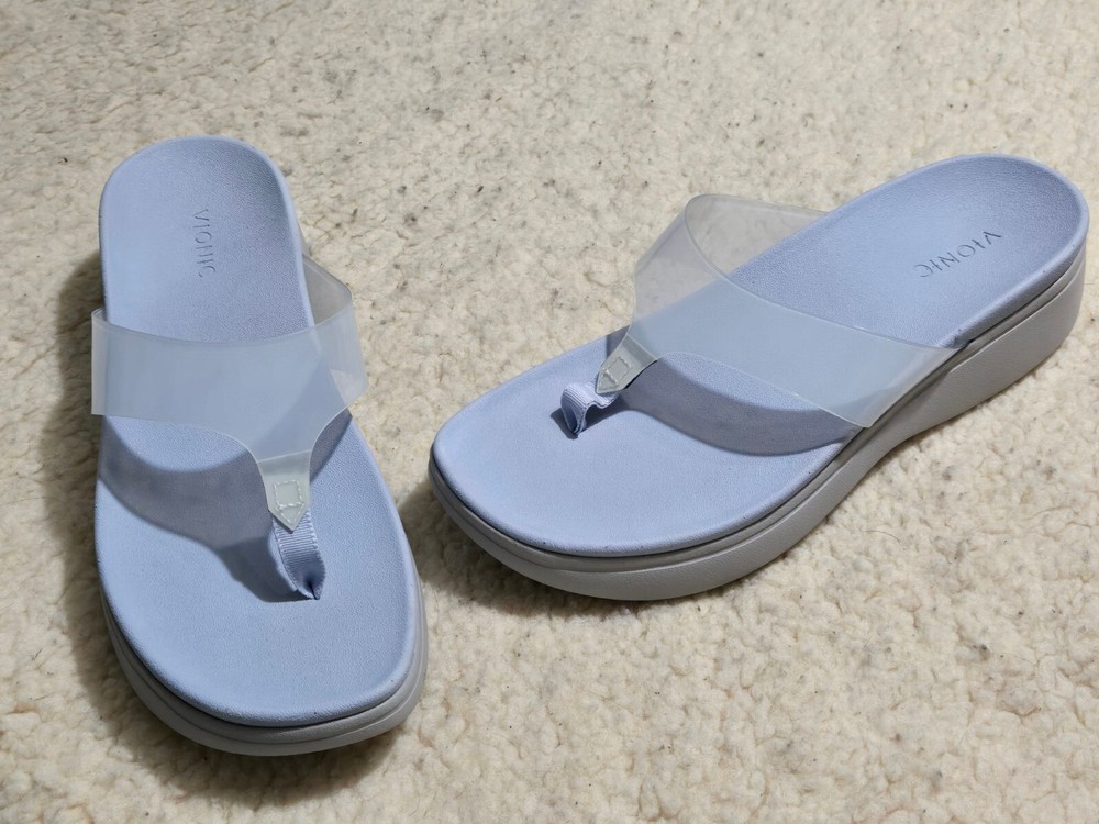 Vionic Womens Size 9 Luminous Purple Blue Wedge Platform Flip Flops Lightly Worn