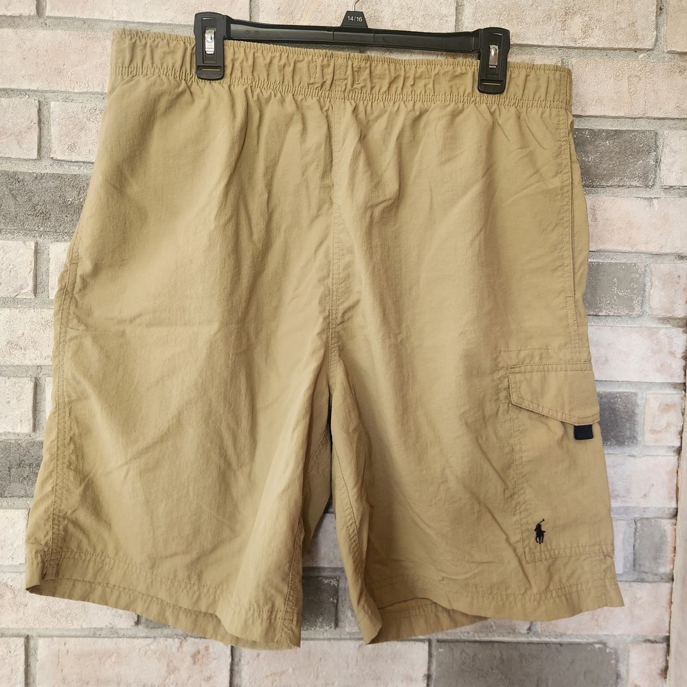 Polo By Ralph Lauren Mens Shorts Beige Stretch Waist Logo 100% Nylon Lightweight