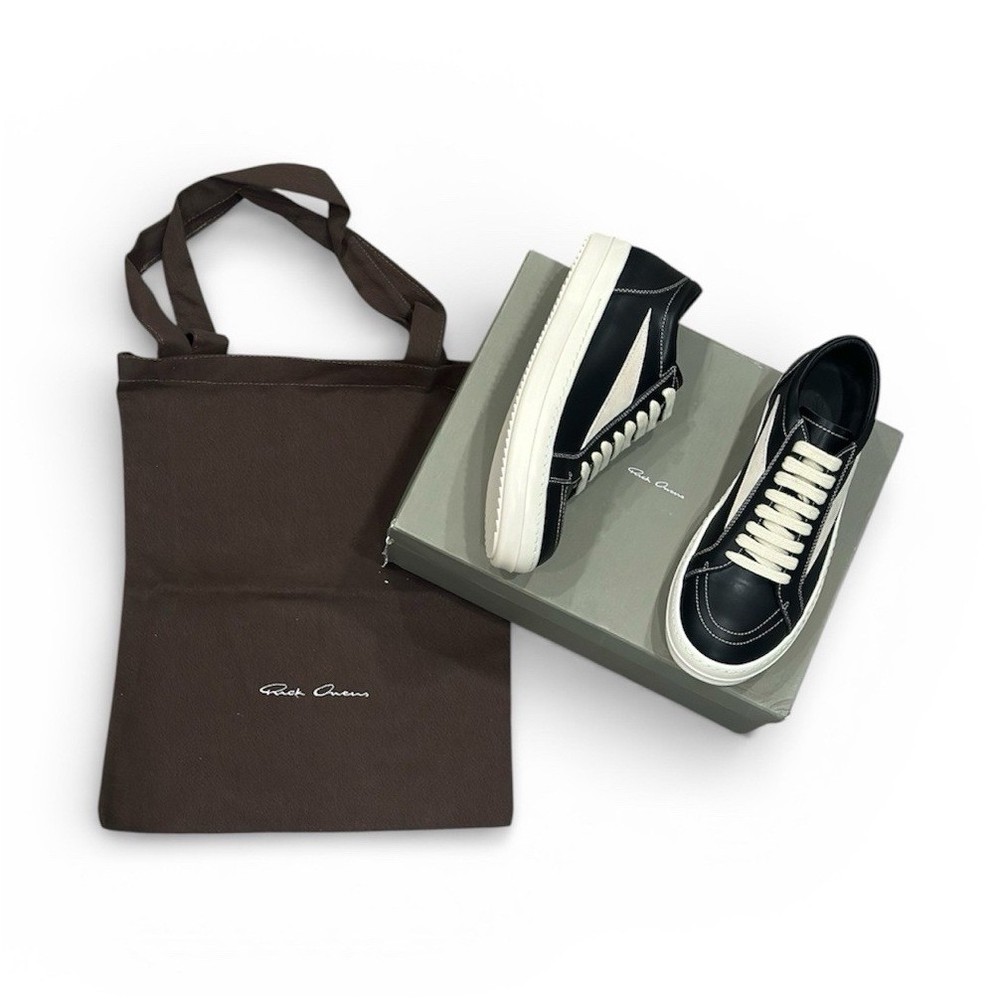 Rick Owens RU02D6897 Leather Sneakers Black White Lace Up Men's Size 44