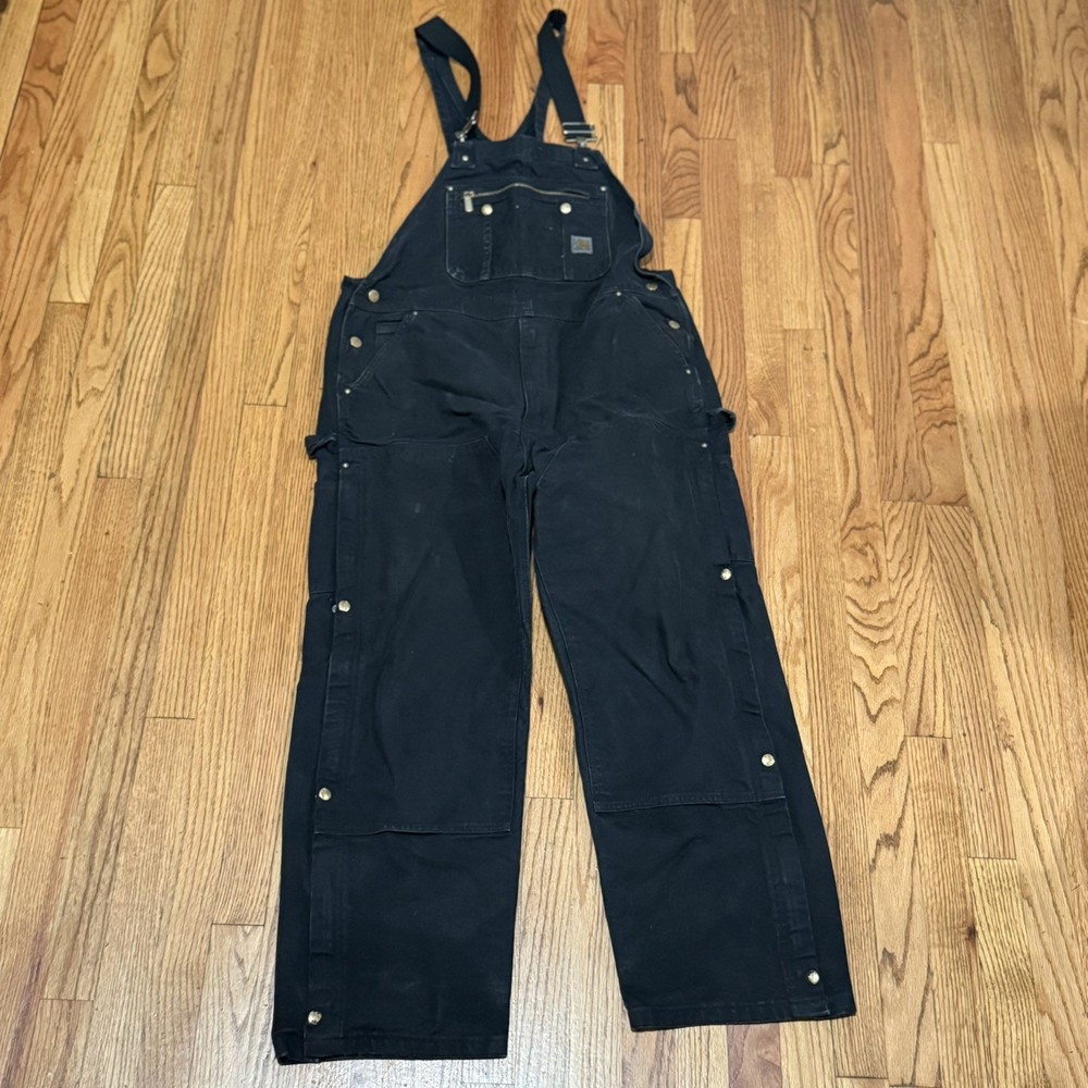 Carhartt Bib Overalls Men’s 38 x 30 Black Double Knee Duck Canvas 0R0037-M