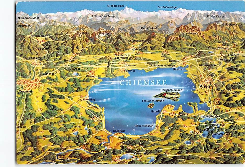 Postcard Map of Chiemsee Bavaria Germany
