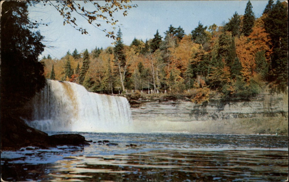 Michigan Upper Tahquamenon Falls ~ 1957 vintage postcard sku389