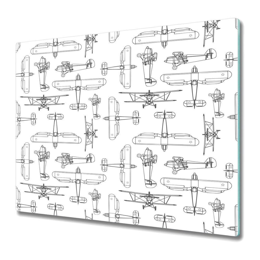Glass Chopping Board Utensil Board Worktop Saver Airplanes white 60x52