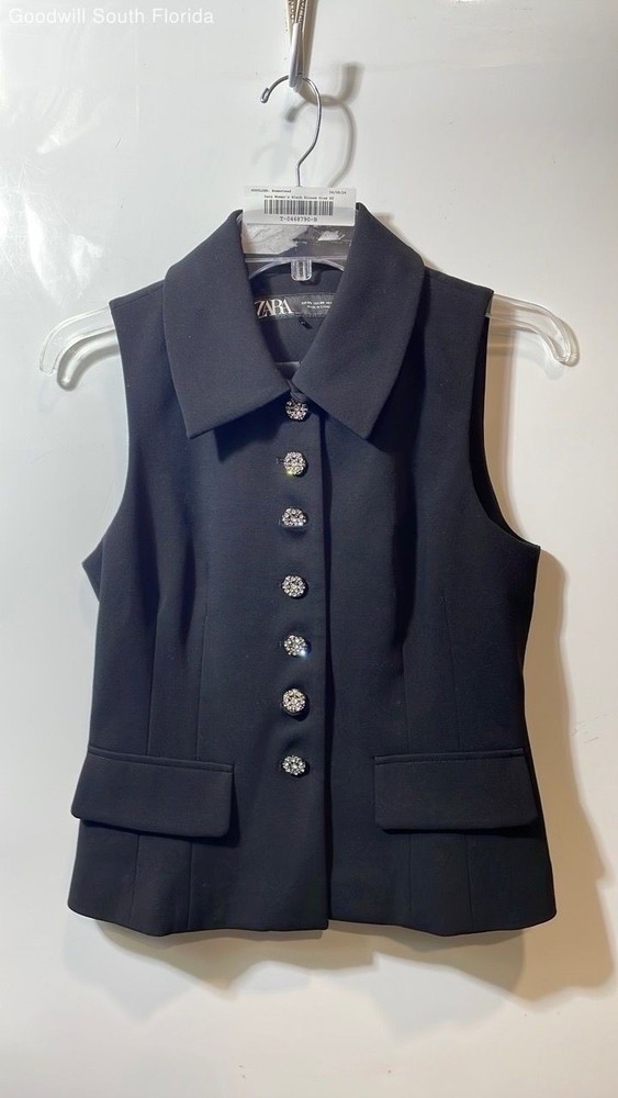 Zara Womens Black Sleeveless Button-Front Blouse Top Size XS