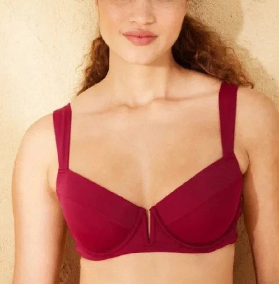 Light Lift Underwire Bikini Top - Shade & Shore Dark Red Adjustable Strap 32B