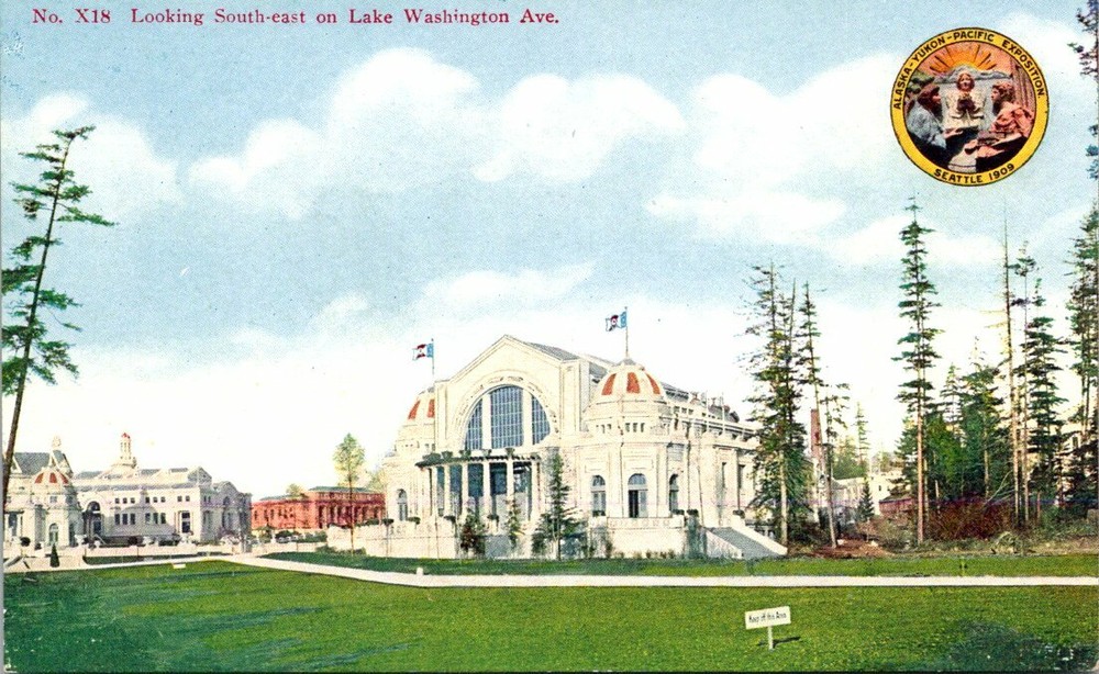 1909 View on Lake Washington Ave Yukon Expo Seattle Washington Vintage Postcard