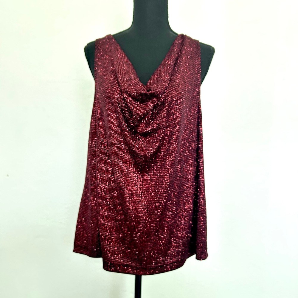 90s Vintage Sparkly Red Cowl Neck Tank Top for Retro Style