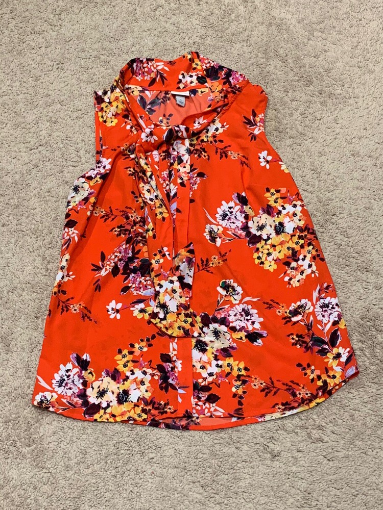 A New Day Womens Shirt Size Small Multicolor Floral Print Keyhole Tie Front