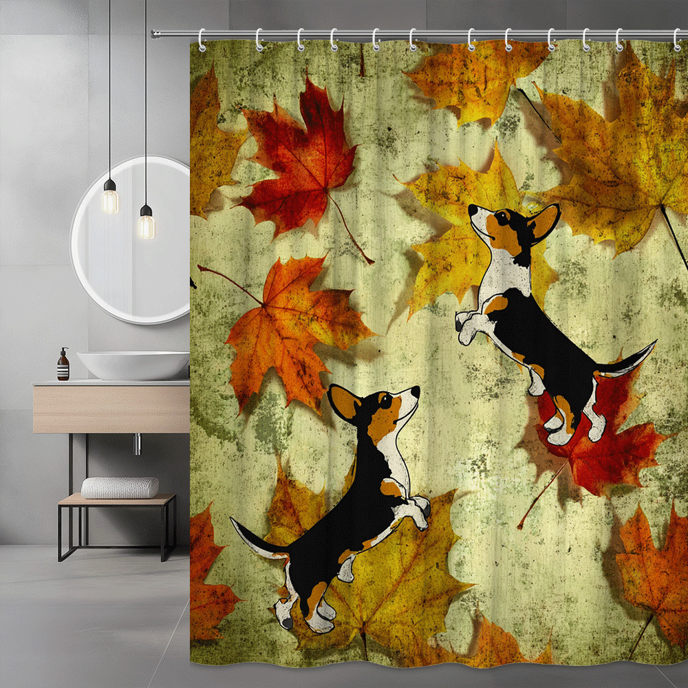 Corgi Autumn Leaves Shower Curtain Fall Dog Print