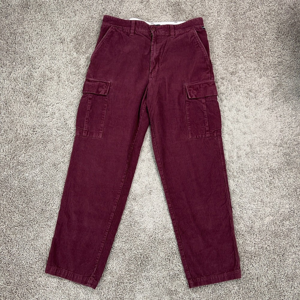 Vans Pants Mens 33 Burgundy Corduroy Cargo Utility Skater Surf Baggy Street Y2K