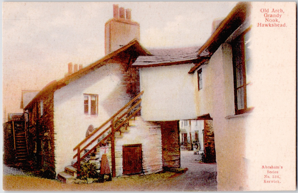 UK England Lake District Hawkshead Grandy Nook 1910 Archway Chimneys Postcard