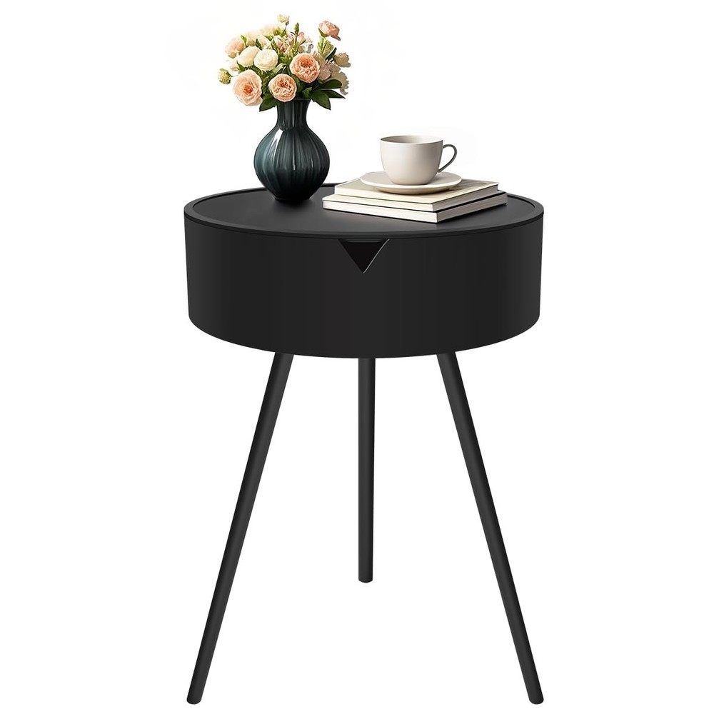 AzulHome Modern Side Table with Storage for Living Room, Dorm, Small Space Black