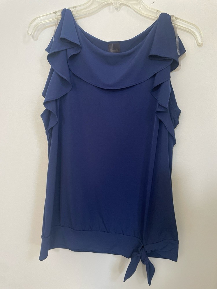 Rafaella Blue Ruffle Tie Sleeveless Cowl Neck Women's Blouse Size M