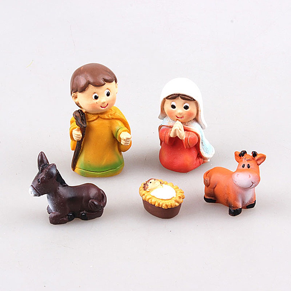 Nativity Figurines Set, Set Of 5 Small Holy Family Mini Resin Table Ornaments