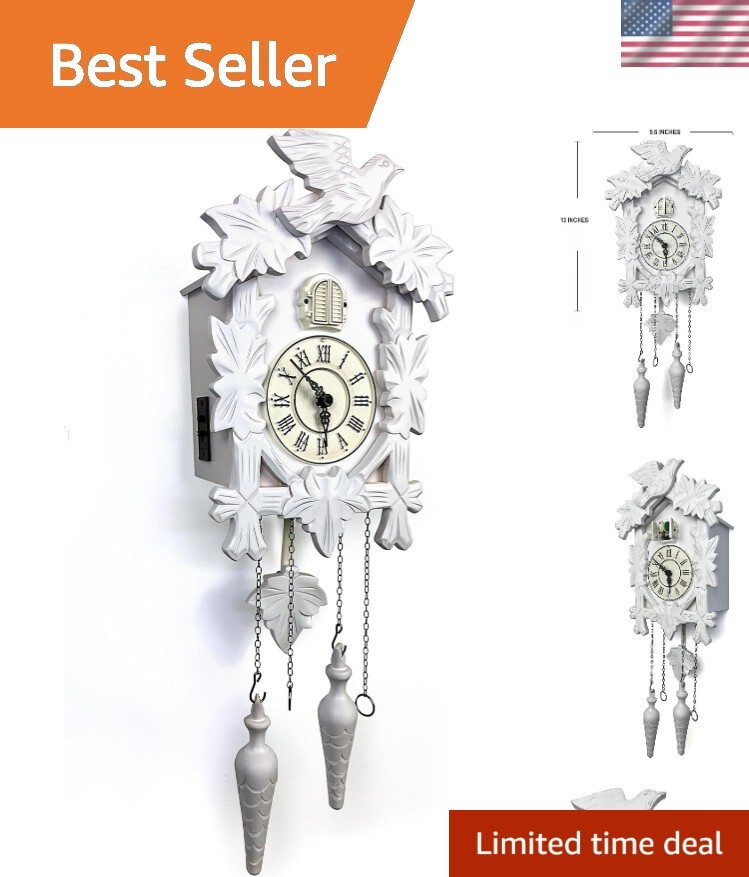 Vintage Handcrafted White Wooden Cuckoo Wall Clock 13x9.5 Inch