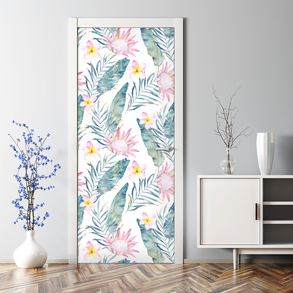 Pale Pink Flowers Bubble Free | Pale Floral Pattern | Repositionable Door Decal