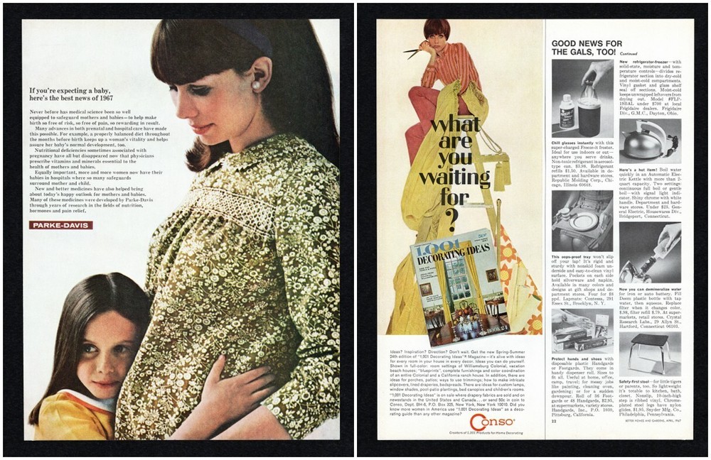 1967 Parke-Davis Expecting Baby Better Medicine / 1001 Decorating Ideas Print Ad