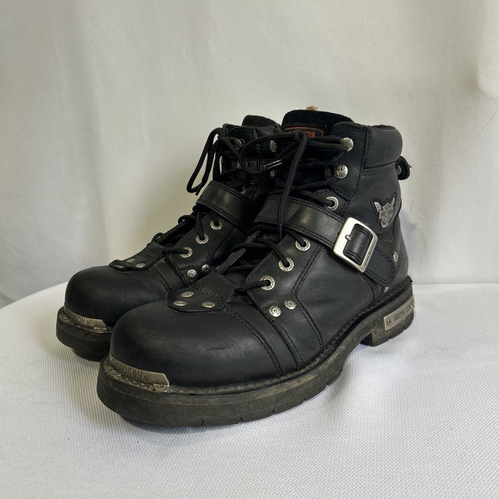 Harley Davidson Men's Brake Buckle Leather Riding Boots Steel Toe Black Size 12